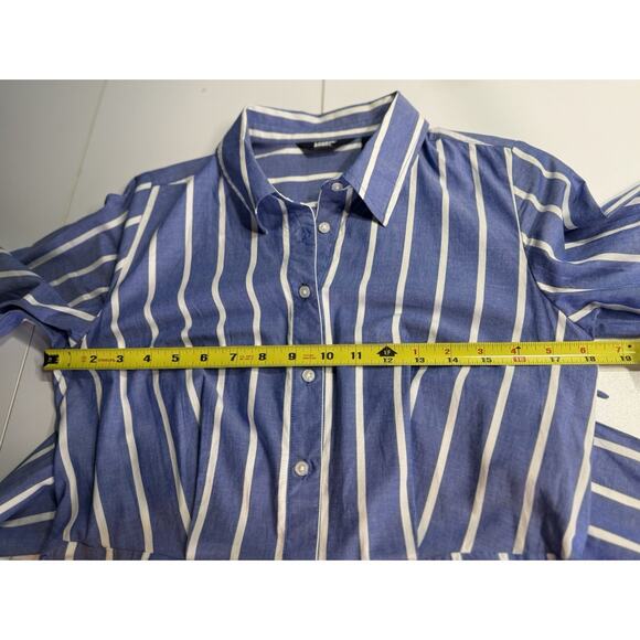 Lands End Womens Poplin Midi Wrap Front Dress Sz 2 Blue Striped Preppy Nautical - Picture 5 of 10